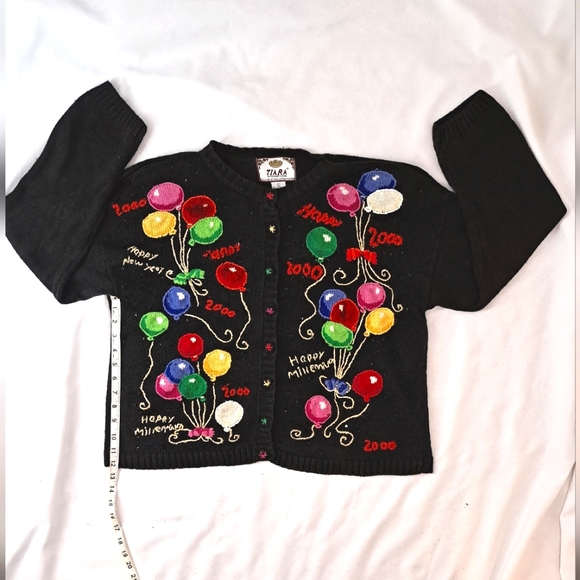 TIARA INTERNATIONAL Vintage 1999 Happy New Year 2000 Millennium Cardigan Sweater - Picture 8 of 14